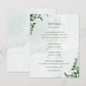 ホワイトローズとセージグリーンの結婚式詳細カード エンクロージャーカード (正面/裏面)