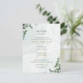 ホワイトローズとセージグリーンの結婚式詳細カード エンクロージャーカード (スタンド正面)