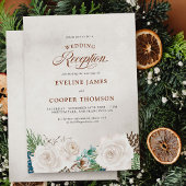 ホワイトローズと松の冬の結婚式の披露宴のみの招待状 招待状