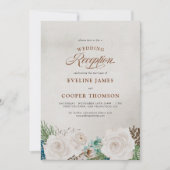 ホワイトローズと松の冬の結婚式の披露宴のみ 招待状 (正面)