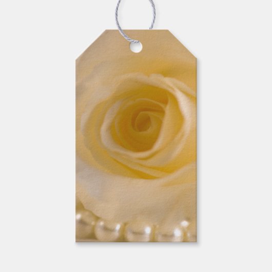 ホワイトローズと結婚真珠の感謝メッセージカード ギフトタグ (正面)