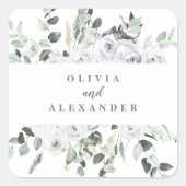 ホワイトローズと緑のフローラ結婚ズ スクエアシール (正面)