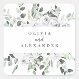 ホワイトローズと緑のフローラ結婚ズ スクエアシール