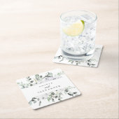 ホワイトローズと緑のフローラ結婚ズ スクエアペーパーコースター (インサイチュ)