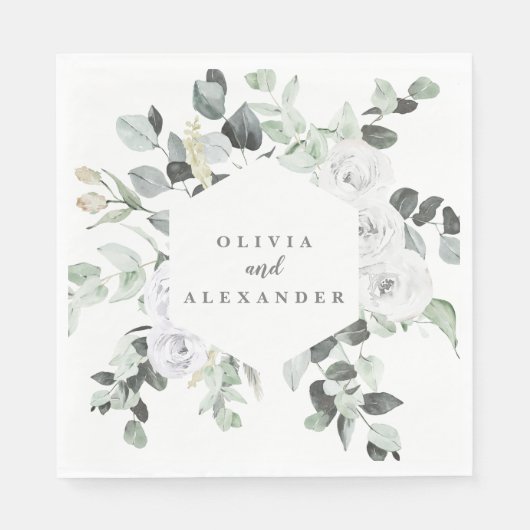 ホワイトローズと緑のフローラ結婚ズ スタンダードランチョンナプキン (正面)