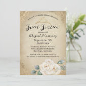 ホワイトローズと金ゴールドヴィンテージSweet sixteen 招待状 (スタンド正面)