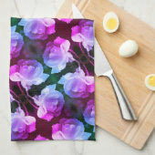 ホワイトローズと雨滴抽象芸術フローラアート キッチンタオル (四つ折り)