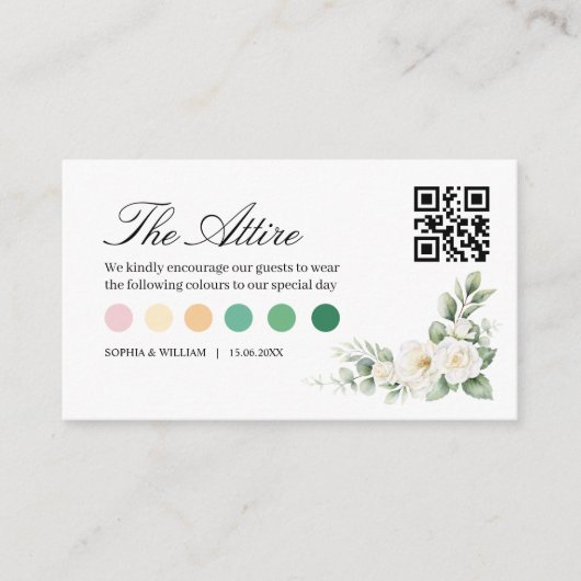 ホワイトローズのエレガントな結婚式の服装 ドレスコード QR カード (正面)
