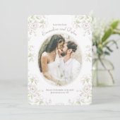ホワイトローズのクラシックな結婚式の写真 Save the Date 招待状 (スタンド正面)