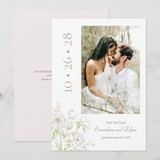 ホワイトローズのクラシックな結婚式の記念日 招待状 (正面/裏面)