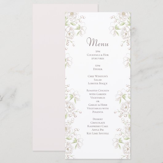 ホワイトローズのクラシックな結婚式メニュー メニュー (正面/裏面)