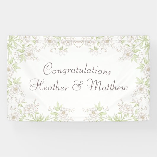 ホワイトローズのクラシックな結婚式 横断幕 (横)