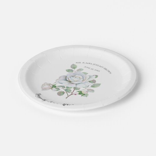 ホワイトローズの紙プレートの後結婚ずっと幸せに ペーパープレート (アングル)