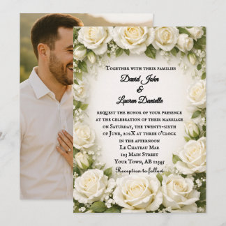 ホワイトローズの結婚式写真招待状 招待状