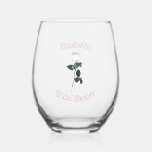 ホワイトローズの花びらピンクのブライダルシャワー ステムなしワイングラス (正面)