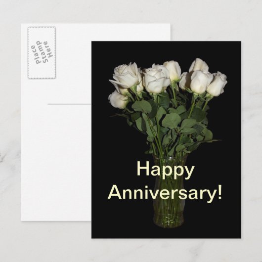 ホワイトローズの花束の写真を使ったアニバーサリーカード ポストカード (正面/裏面)