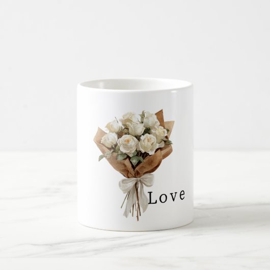 ホワイトローズの花束 愛 コーヒーマグカップ (中央)