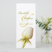 ホワイトローズの花芽を飾ったウェディングレセプションのディナーメニュー 招待状 (スタンド正面)