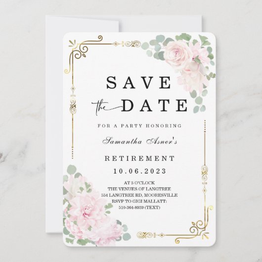 ホワイトローズの退職お知らせ Save the Date 招待状 (正面)