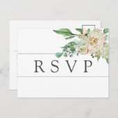 ホワイトローズアジサイRSVPはがき食事の選択 インビテーションポストカード (正面/裏面)