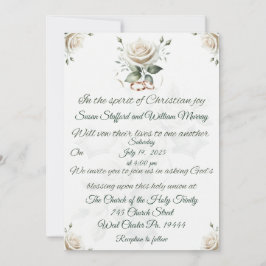 ホワイトローズアンドクロスクリスチャン結婚式招待状 招待状