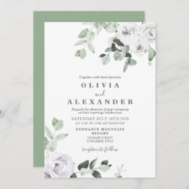 ホワイトローズアンドグリーンリーフローラ結婚式招待状 招待状