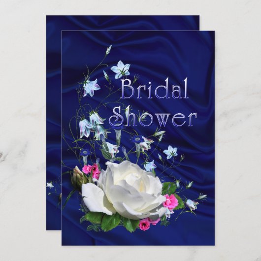ホワイトローズアンドブルーベルズブライダルシャワー 招待状 (正面/裏面)