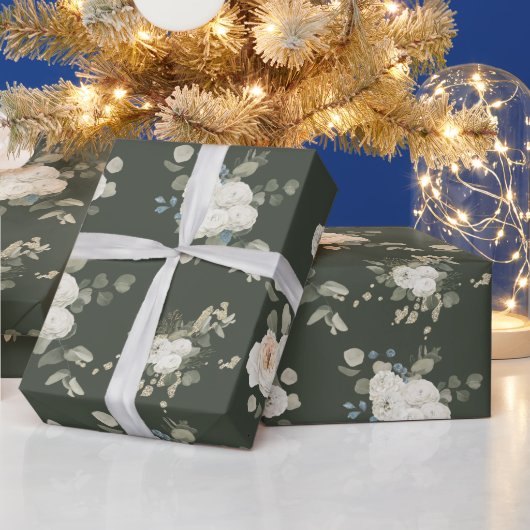 ホワイトローズアンドユーカリプトゥスウィンターフェスティバル ラッピングペーパー (クリスマス)