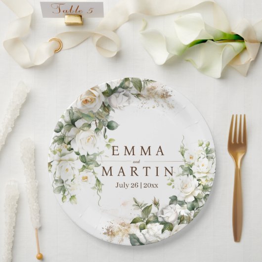 ホワイトローズウェディングフラワー ペーパープレート (ウェディング)