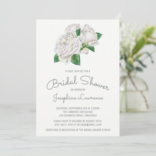ホワイトローズウォーターカラーブライダルシャワー招待状 招待状 (スタンド正面)