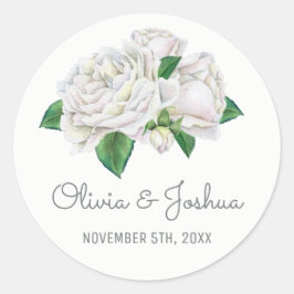 ホワイトローズウォーターカラー結婚式用シール ラウンドシール