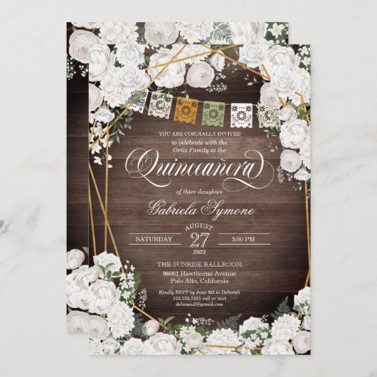 ホワイトローズエレガントウェスタン素朴キンセニェラInv 招待状 (正面/裏面)