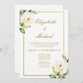ホワイトローズエレガントウェディング招待状スペインのイン 招待状 (正面/裏面)