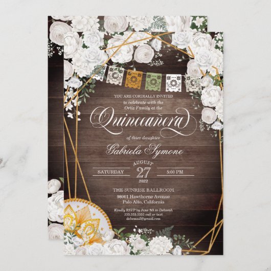 ホワイトローズエレガントウエスタンチャロキンセアニェラInv 招待状 (正面/裏面)