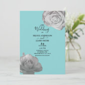 ホワイトローズエレガントフローラターコイズブ結婚ルーズ 招待状 (スタンド正面)