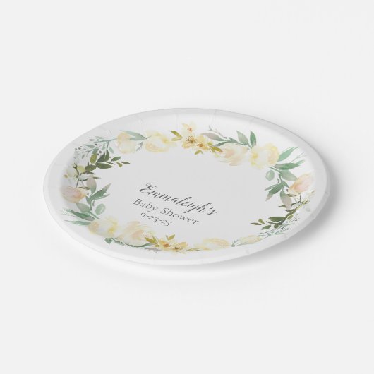 ホワイトローズエレガントフローラベビーシャワー ペーパープレート (アングル)