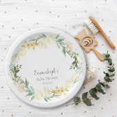 ホワイトローズエレガントフローラベビーシャワー ペーパープレート