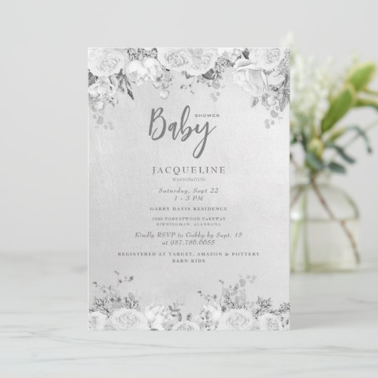 ホワイトローズエレガントフローラベビーシャワー 招待状 (スタンド正面)
