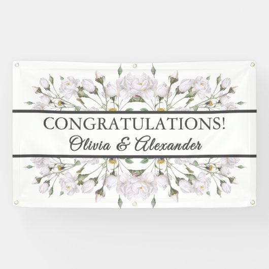 ホワイトローズエレガントフローラ結婚のバナー 横断幕 (横)