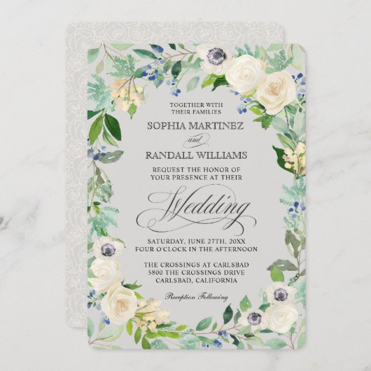 ホワイトローズエレガントフローラ結婚式招待状 招待状 (正面/裏面)