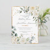 ホワイトローズエレガントモダン結婚金ゴールド 招待状 (スタンド正面)