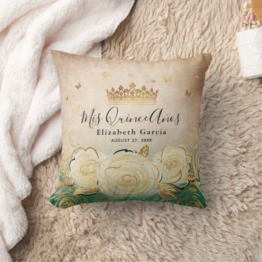 ホワイトローズエレガント金ゴールドグリーンキンセアニェラ クッション (ブランケット)