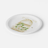 ホワイトローズオンアザ金ゴールドバーケージ紙プレート ペーパープレート (アングル)