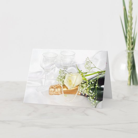 ホワイトローズオンシャンパンボトルと真珠 カード (正面)