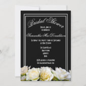 ホワイトローズオンブラックフローラブライダルシャワー 招待状 (正面)