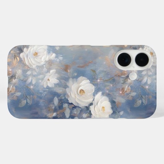 ホワイトローズオンブルーバックグラウンド油絵を描スタイル Case-Mate iPhoneケース (裏面 (横))