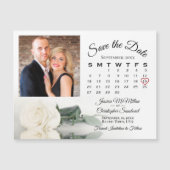 ホワイトローズカレンダー&フォトデイトマグネットを保存 マグネット招待状 (正面)