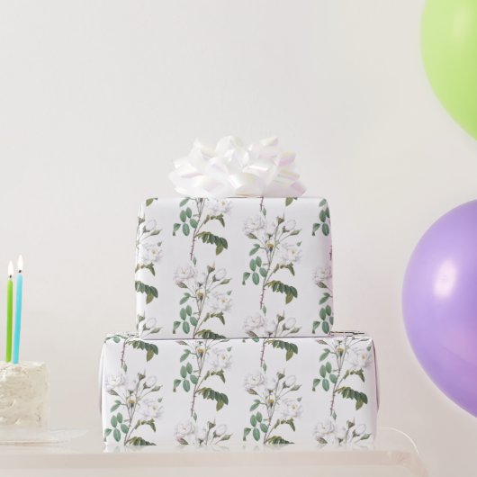 ホワイトローズガーデンフラワーパターンアート ラッピングペーパー (パーティーギフト)