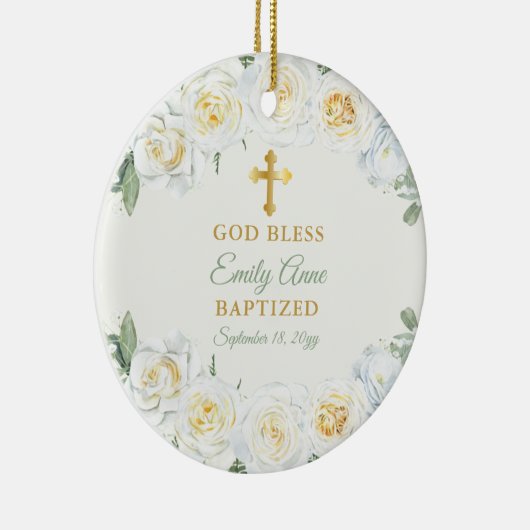 ホワイトローズガーデンフローラガールバプテスマ写真 セラミックオーナメント (右)