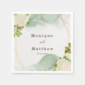 ホワイトローズグリーンウォーター色ジオメトリック結婚ス スタンダードカクテルナプキン (正面)